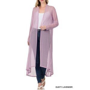 #0397 Zenana Dusty Lavender NWOT Open Front Mesh Cardigan Sizes Small - Large